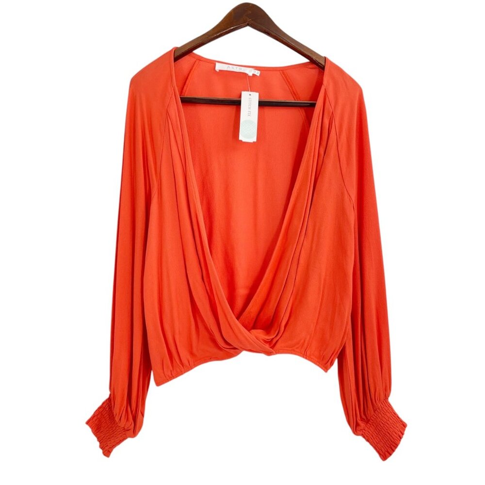 NWT ASTR the Label Bancroft Surprlice Orange Faux Wrap V-Neck Top Womens Medium